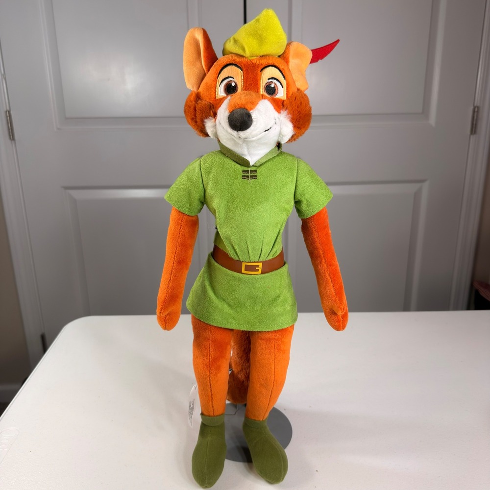 Disney Store Robin Hood Fox Plush Stuffed Animal Toy Green Tunic 18 Inch
